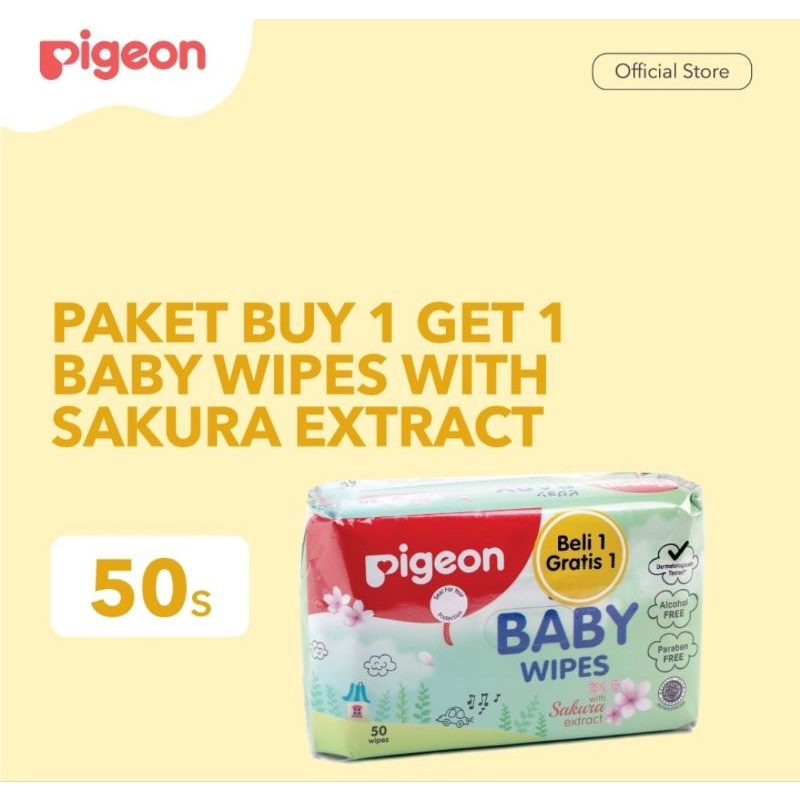 PIGEON Baby Wipes Sakura 50's -Buy 1 Get 1 EXP 16 Jan 2025