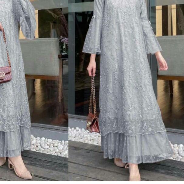 ISG√MAXI GELA SIZE M-L-XL-XXL JUMBO/DRESS WANITA TILE ONDE POLKADOT/BROKAT TILE MUTIARA/DRESS WANITA