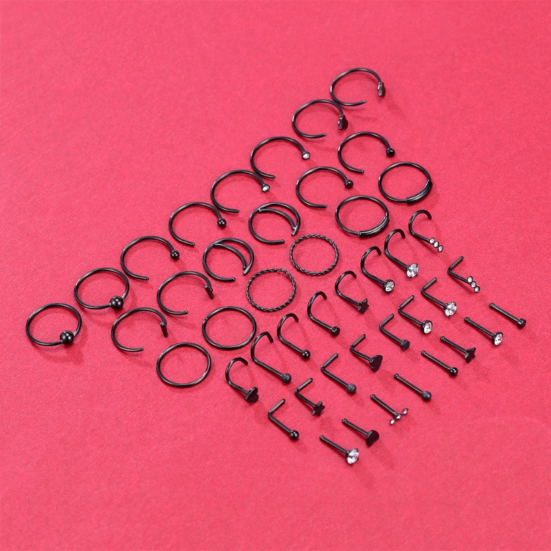 44pcs / Lot Anting Tindik Hidung Bahan Stainless Steel Desain Hati / Bulan / Bintang / Zircon 20g