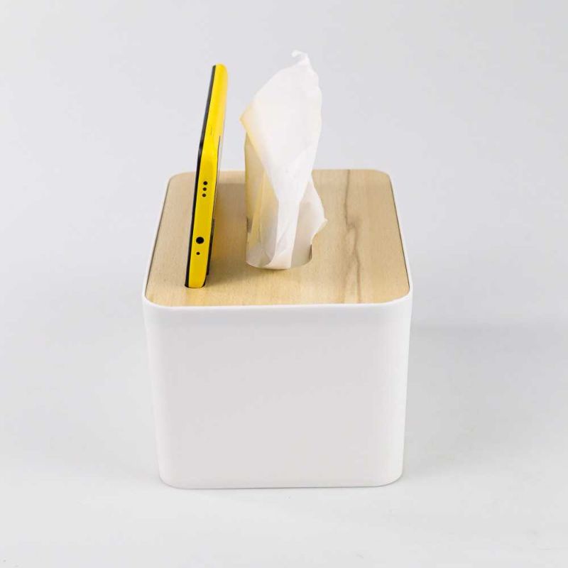 TaffHOME Kotak Tisu Kayu Tissue Box dengan Holder Smartphone - ZJ008