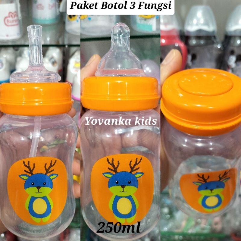 Paket Botol Wide Neck Sedotan 3 Fungsi Dengan Botol Karakter 250Ml