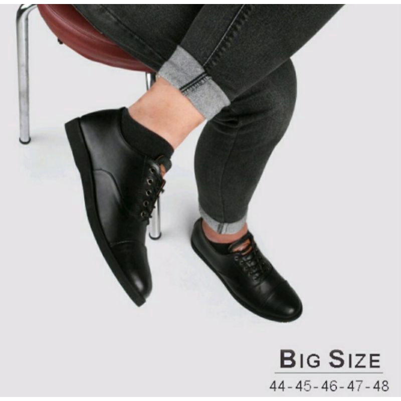 Bisa COD / Sepatu Pantofel Pria Big Size 44-48 BRK-1 Jumbo Ukuran Besar Kulit, Hitam 47