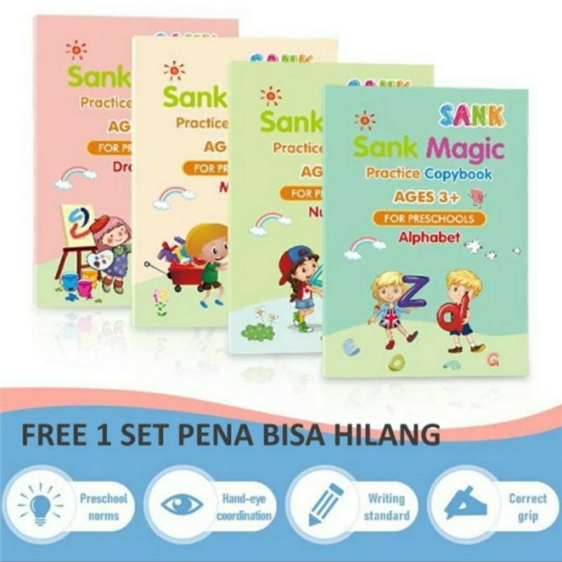 TERMURAH Sank Magic Book Buku Belajar Menulis Anak PAUD TK FREE GRID PEN dan REFILL Buku Belajar Writing Huruf Abjad Angka Math Study Paper Writing Book Preschool Kindergarten Kado Ultah Hadiah Birthday