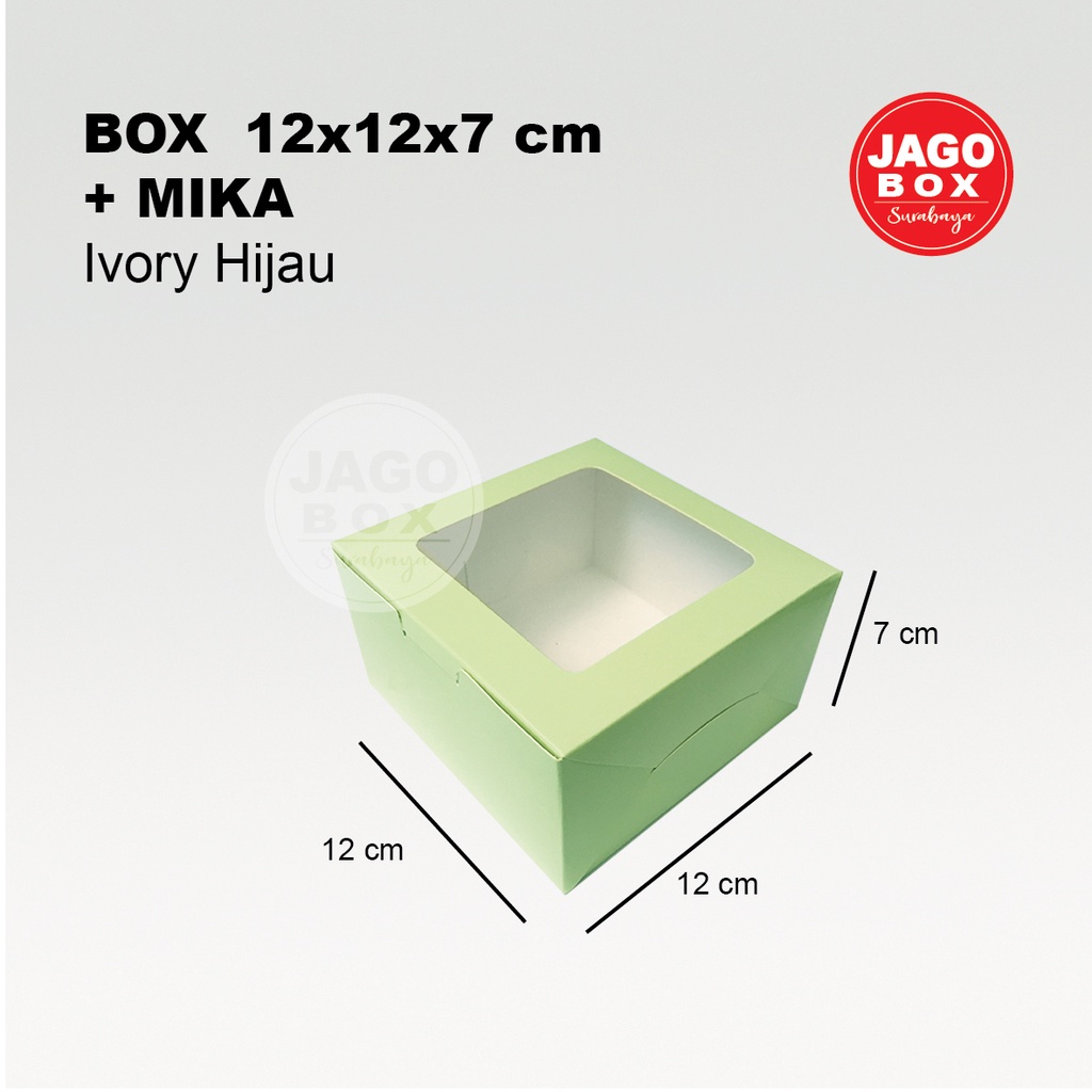 BOX KOTAK DOS KUE SNACK SOUVENIR 12 x 12 x 7cm + MIKA HIJAU