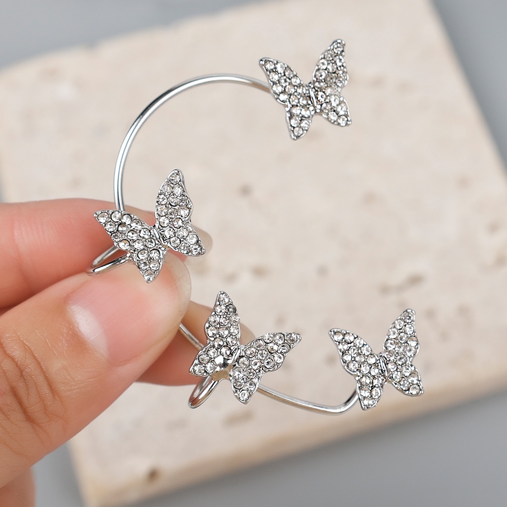 Anting Kait Desain Kupu-Kupu Bahan Logam Aksen Zirkon Gaya Korea Untuk Wanita