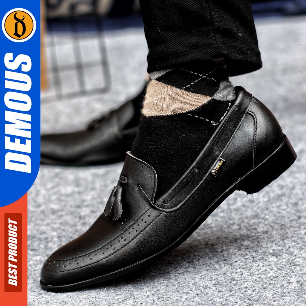 Sepatu Pantofel Pria Sepatu Formal Pria Kulit Asli Slop Sepatu Pantopel Hitam Kerja Kantor DEMOUS DEROSA