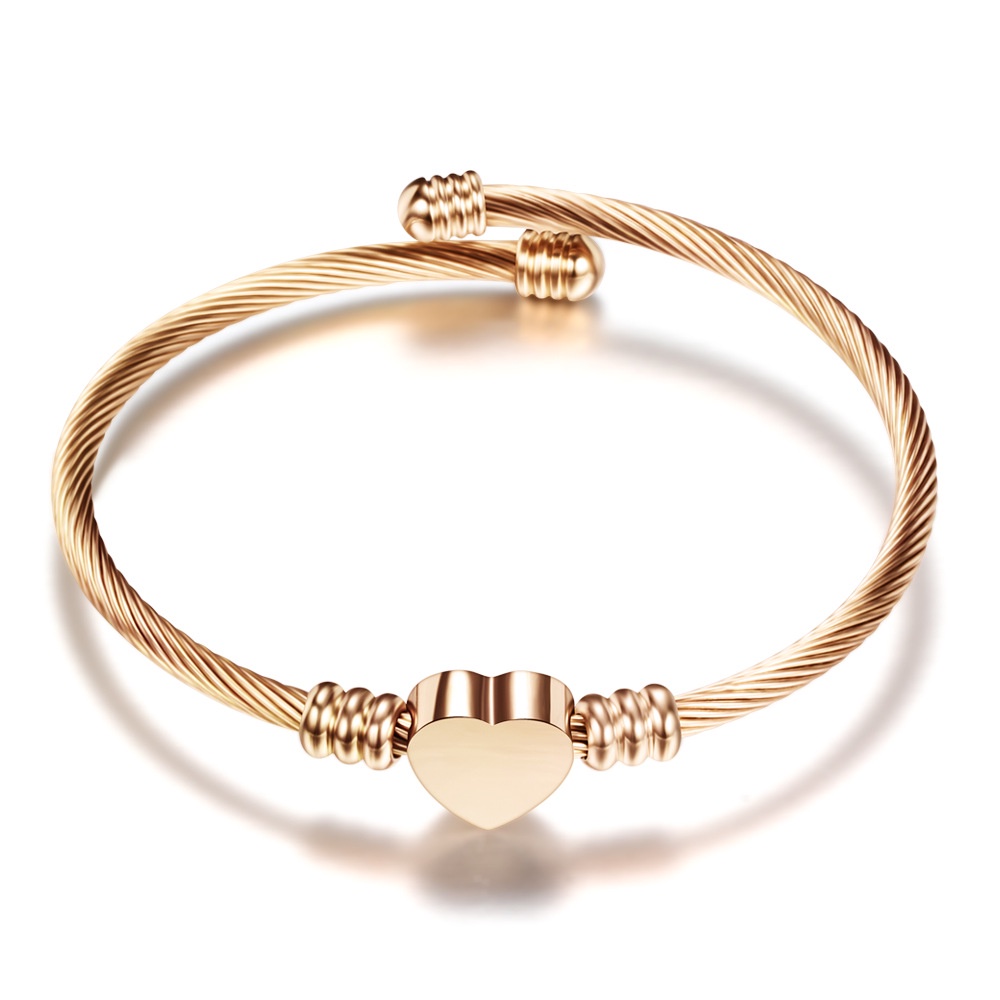 Gelang Kawat Baja Tiga Warna | Gelang Bentuk Hati | Gelang Untuk Wanita | Aksesoris Bahan Stainless Steel | Kotak Hadiah Untuk Souvenir