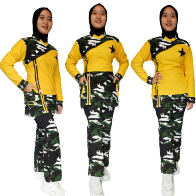 loreng army dres sport armywife army women stelan baju olahraga wanita
