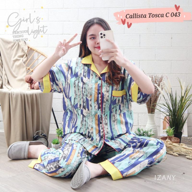 Baju Tidur Piyama Wanita Dewasa Piyama Baju Santai Motif Bunga-Calista purple tosca
