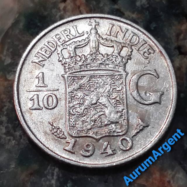 SA121-- 1 PC KOIN PERAK KUNO ASLI 1/10 GULDEN NEDERL INDIE TH 1940. -- SILVER COIN --