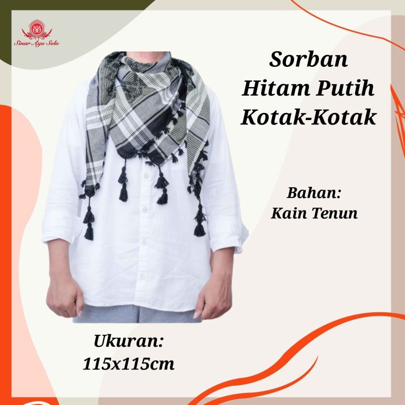 Sorban Tenun Hitam Putih Kotak kotak