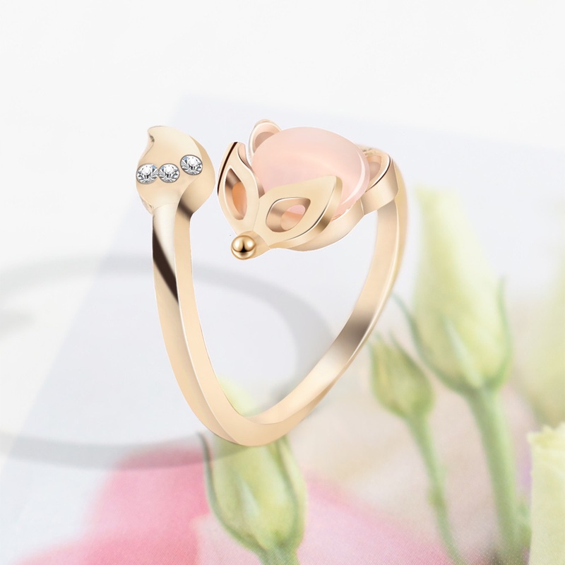 Creative Mink Shape Rhinestone Inlay Alloy Rings/ Cute Animal Modeling Adjustable Opening Finger Ring