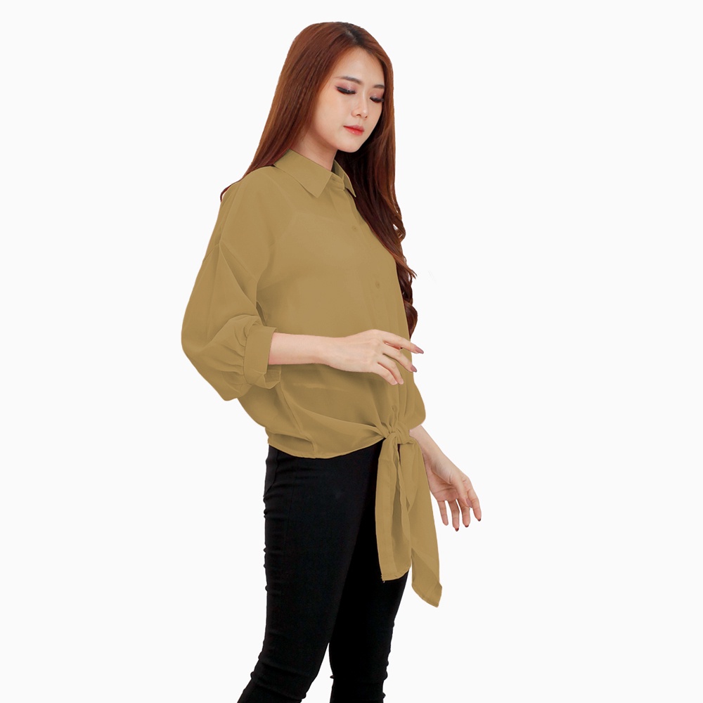 Kemeja sifon oversized Gaya Korea Lengan 3/4 model terbaru - XSHOP Changle