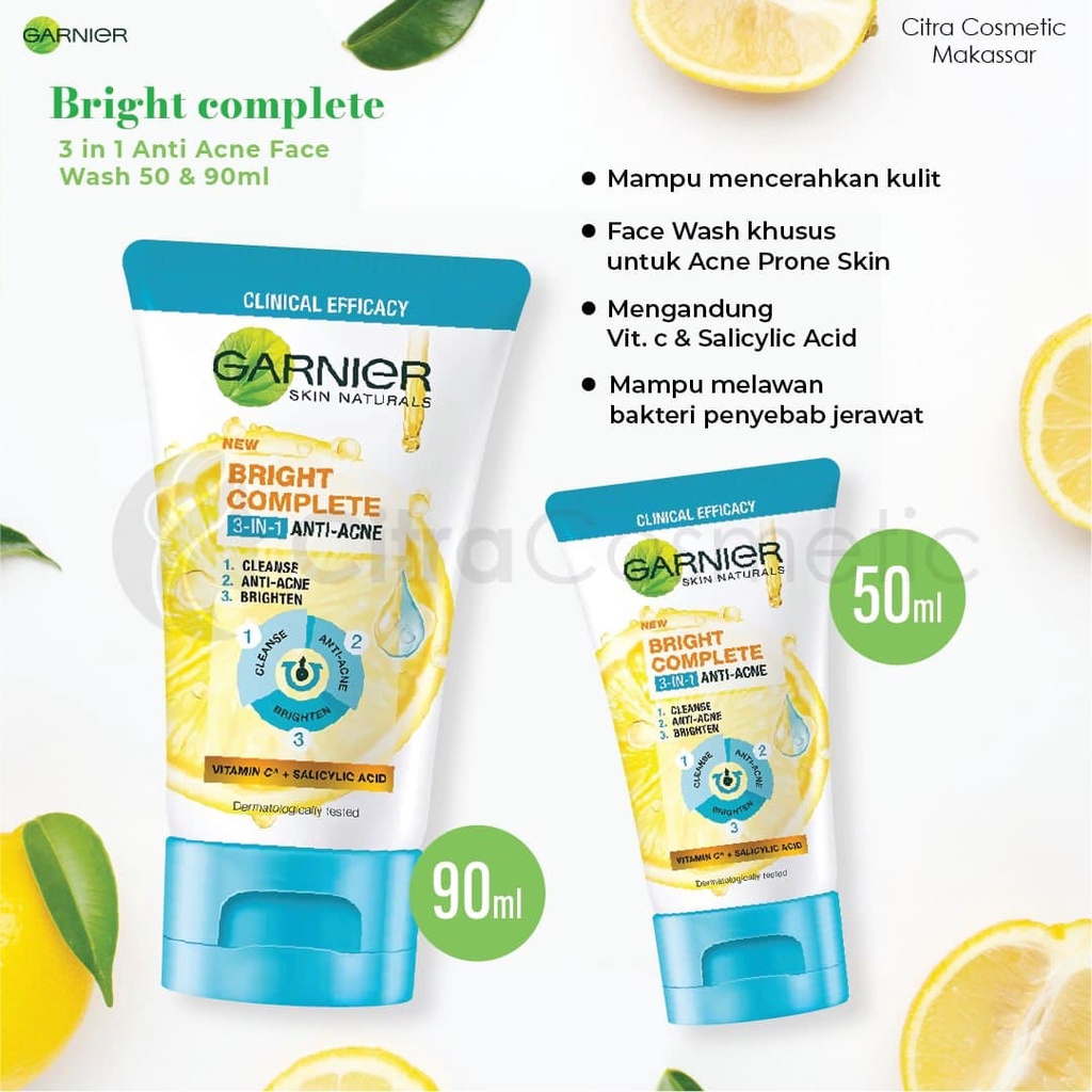 Garnier Bright Complete Series Face Wash 100Ml | Vitamin C Day Serum | Anti Acne Facial Wash | Booster Serum | Facial Mask