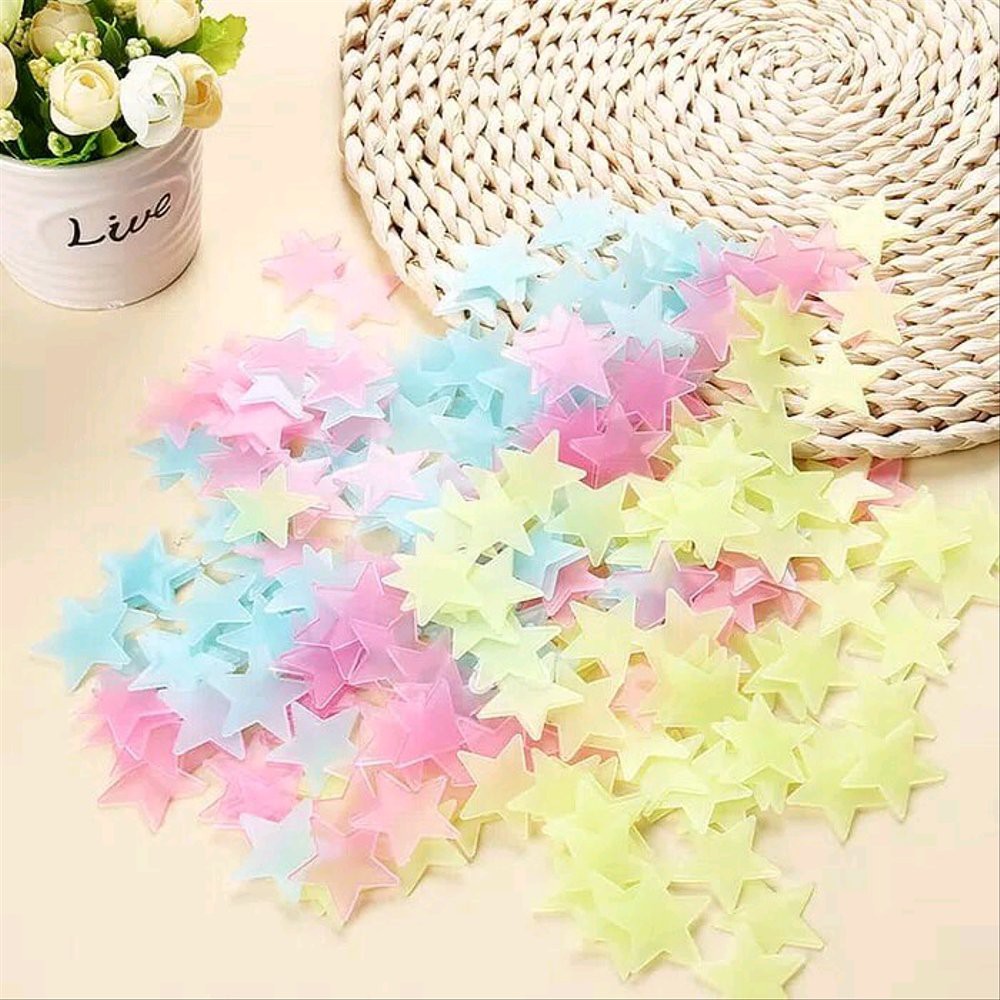 HIASAN DINDING STAR WALL STICKER STIKER BINTANG GLW IN DARK 100 PCS