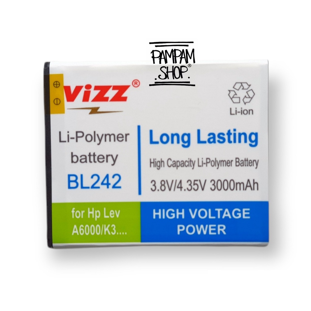 Baterai Vizz Double Power Original Handphone Lenovo BL242 A6000 A6010 A6600 Plus Batre Batrai BL 242 Ori HP Handphone