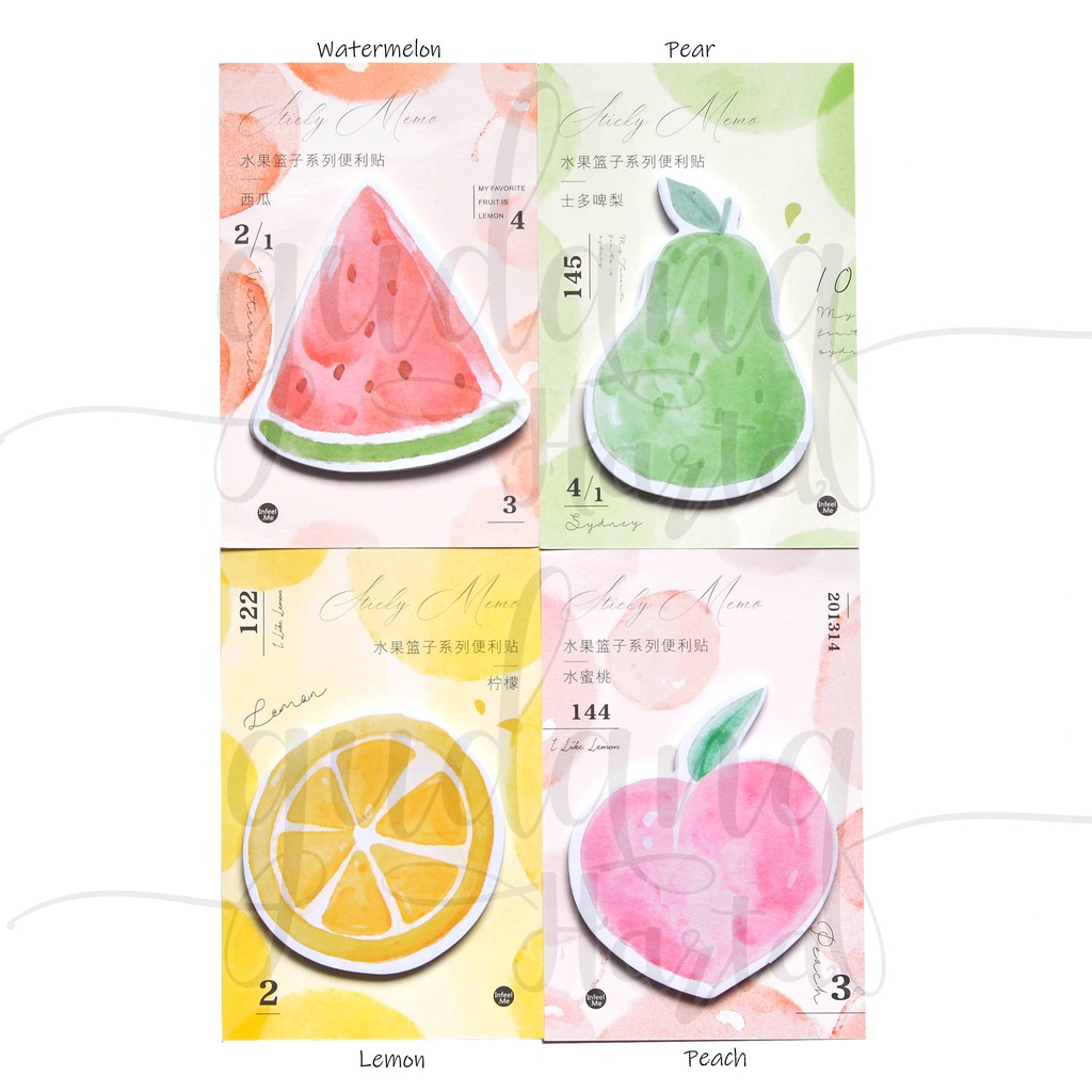 Sticky Notes Watercolor Fruit Series Watermelon Peach Lemon Semangka Pear Lucu Unik Memo GH 301263