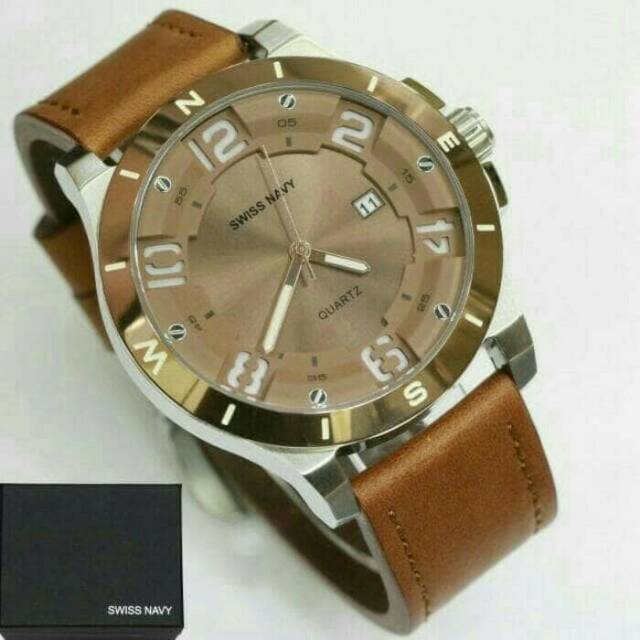 JAM TANGAN ORIGINAL SWISS NAVY SN8008 BROWN SILVER GARANSI RESMI