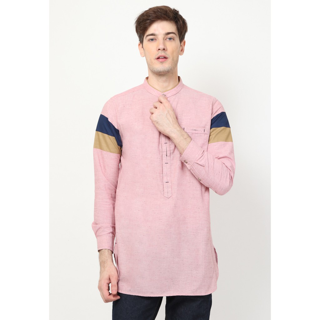 M231 Koko Kurta Pria Katun Lengan Panjang Warna  Pink  