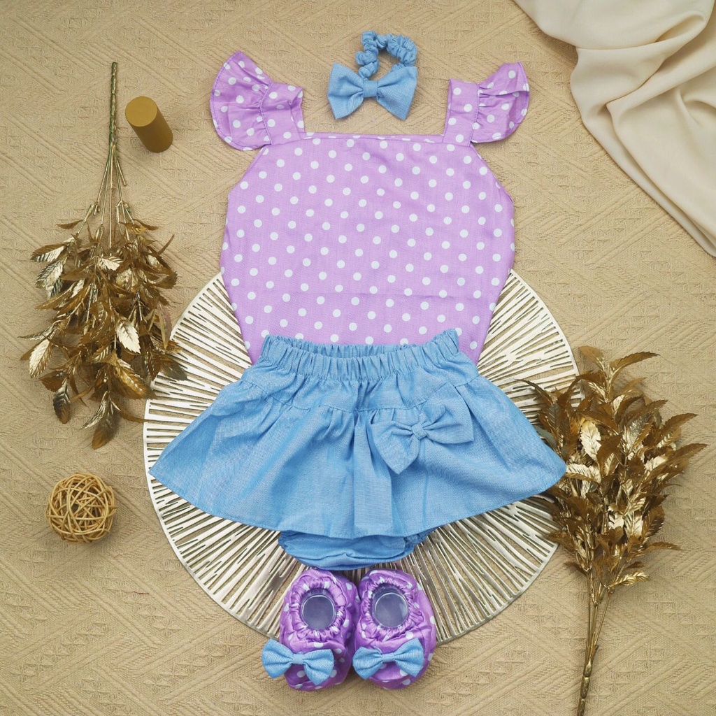 BARU! LIK031 - 4in1 Overall Jumpsuit Sepatu Bandana Anak Perempuan Bayi Cewek Lucu Casual