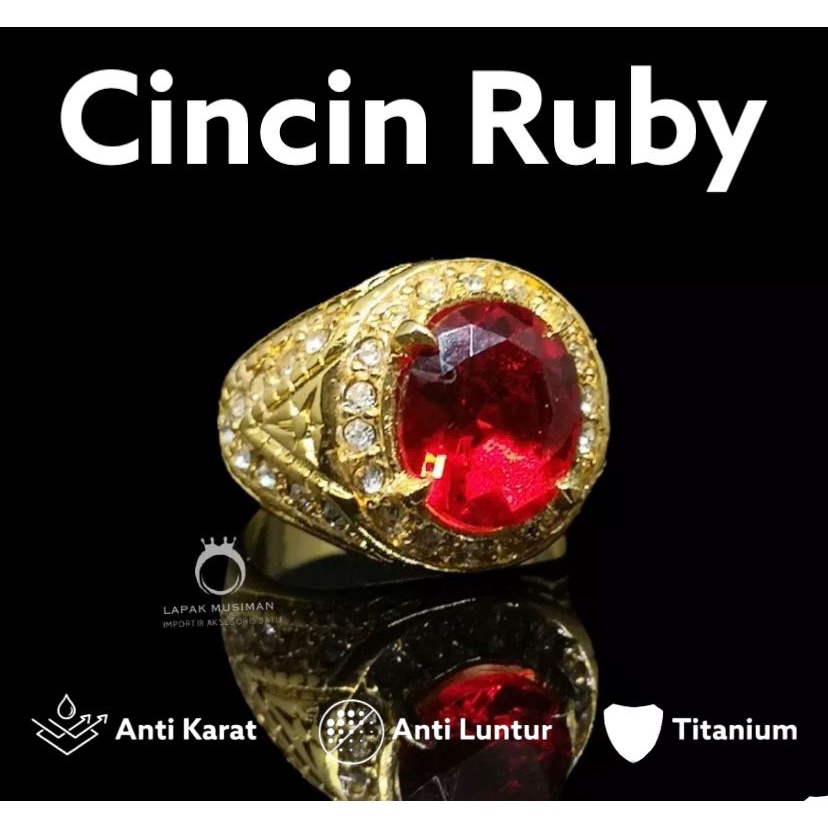 [Bayar di Tempat] Cincin Pria Batu Permata Ruby Zimbabwe Keren Elegan Warna Merah