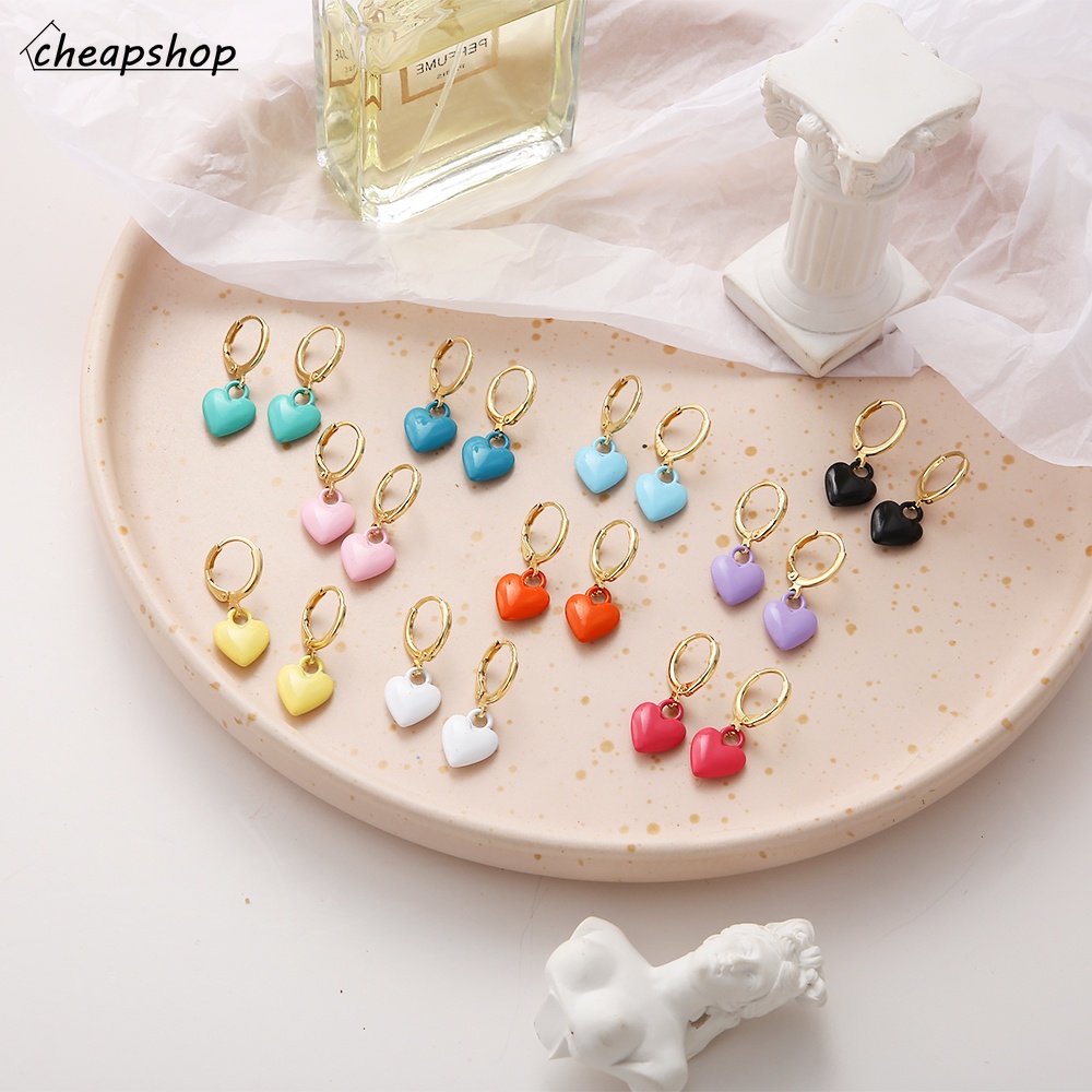 IFYOU Anting Stud Hias Liontin Hati Macaron Warna-Warni Untuk Wanita