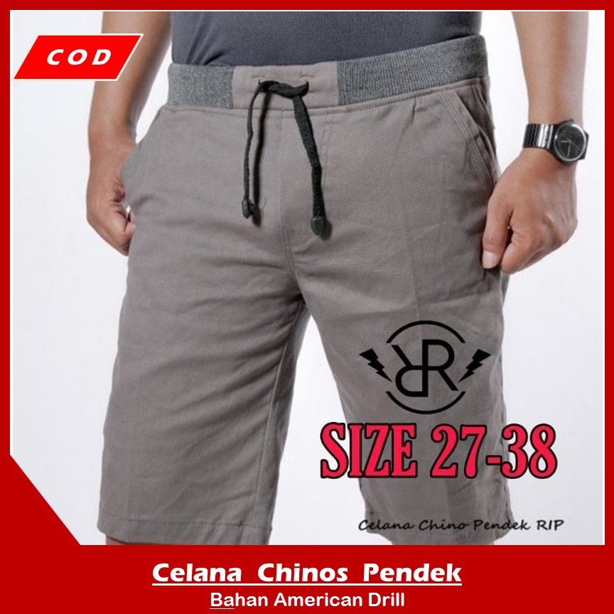 [Bisa COD] Celana Pendek Pria Cowok Dewasa Chino Rip Karet Pinggang Kolor Chinos Katun Combed