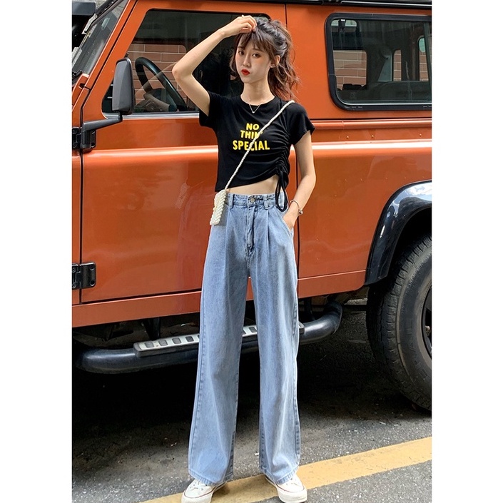 Karet Pinggang Highwaist Loose Celana Jeans Wantia Impor