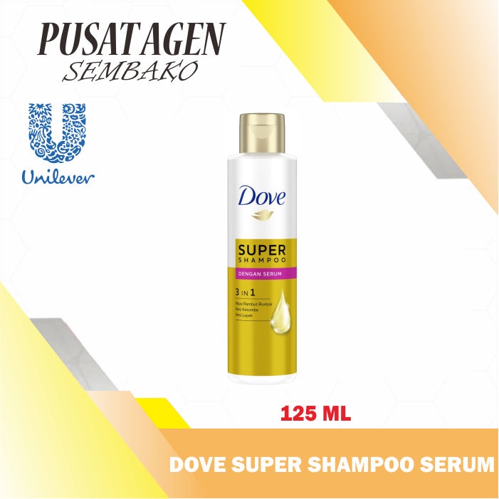 DOVE 3 IN 1 SUPER SHAMPOO HAIR SERUM 125 ML SHAMPO 3IN1 ANTI KETOMBE RAMBUT RONTOK LEPEK 125ML SAMPO