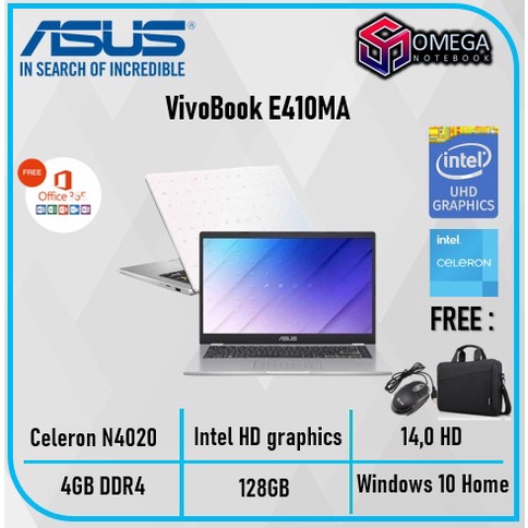 Laptop ASUS Vivobook E410MA  / L510MA N4020 4GB 128GB / 256GB 15.6 FHD Win10 + Office 365 Laptop Murah Untuk sekolah-White 128GB SSD