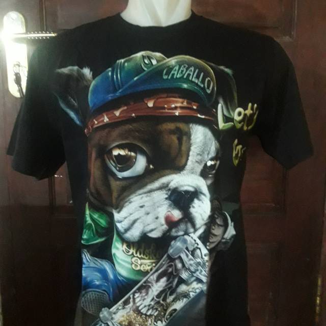 kaos super glow in the dark gambar dog skateboard caballo