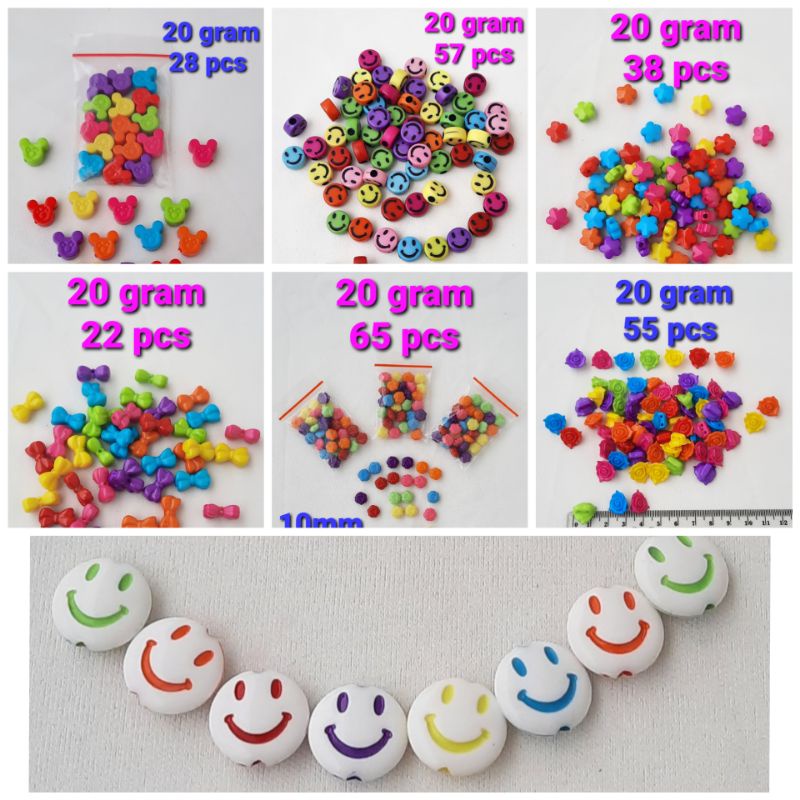 Mote Akrilik Warna 20gram / Mote Bulat / Manik Bunga