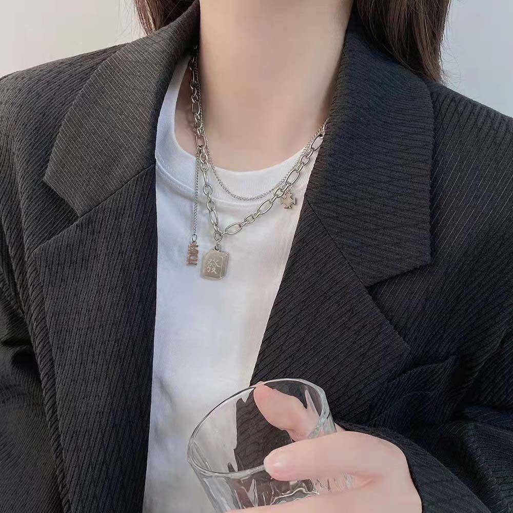 Mxbeauty Wanita Kalung Keren Hip Hop Hadiah Pacar Rumbai Sweater Rantai Double Layer Pasangan Kalung Gaya Cina Kalung