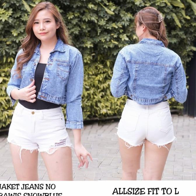 jaket jeans crop wanita denim no rawis