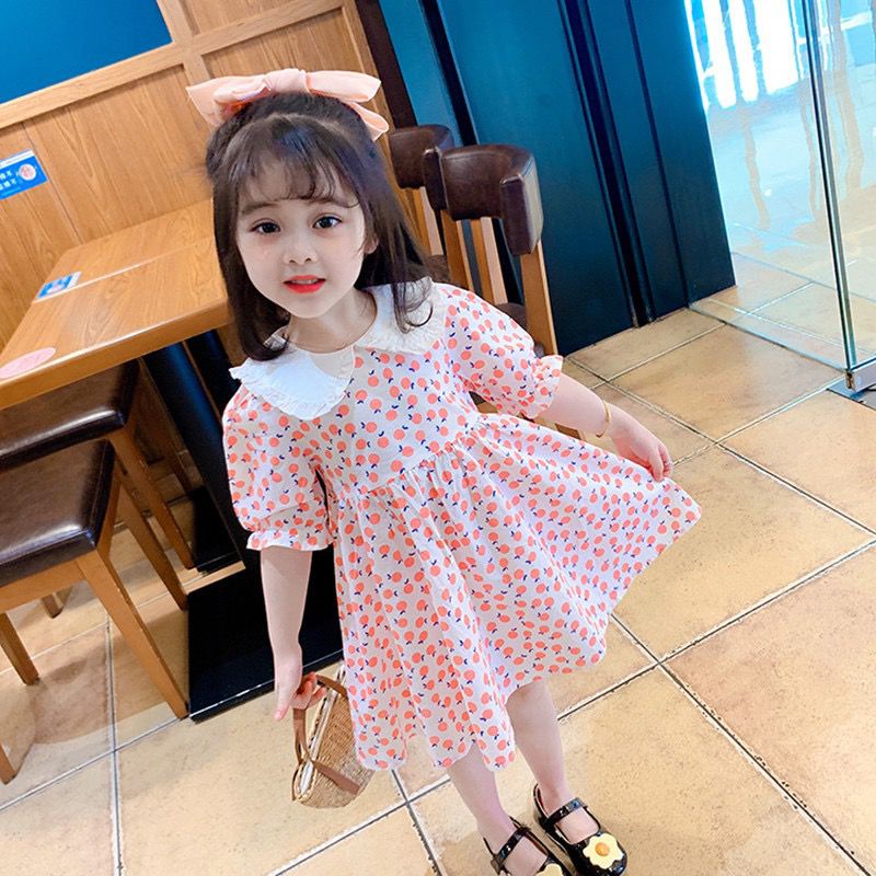 Dress Anak Perempuan Import Kerah Motif Buah Peach