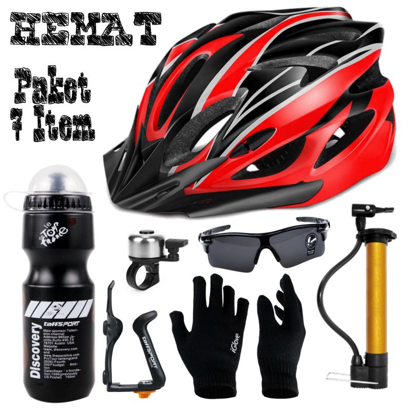 Helm sepeda pria wanita dewasa Taffsport Paket helm sepeda aksesoris 7item