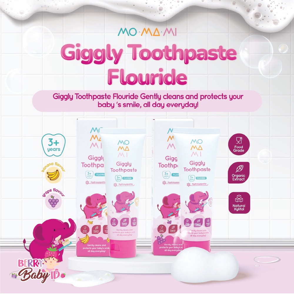 Momami Giggly Toothpaste Pasta Gigi Bayi Anak Banana Grape 50gr Berry Mart