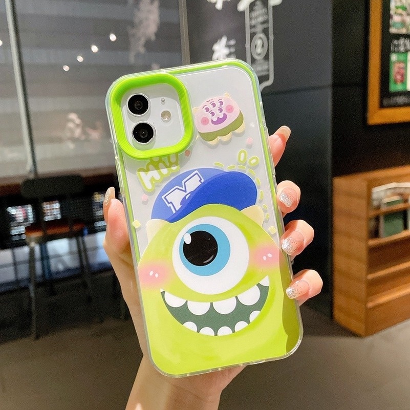 3 In 1 Soft Case Silikon Transparan Anti Jatuh Motif Monster Untuk iPhone 13 12 11 Pro Max XS Max XR X XS 8 7 Plus SE 2020