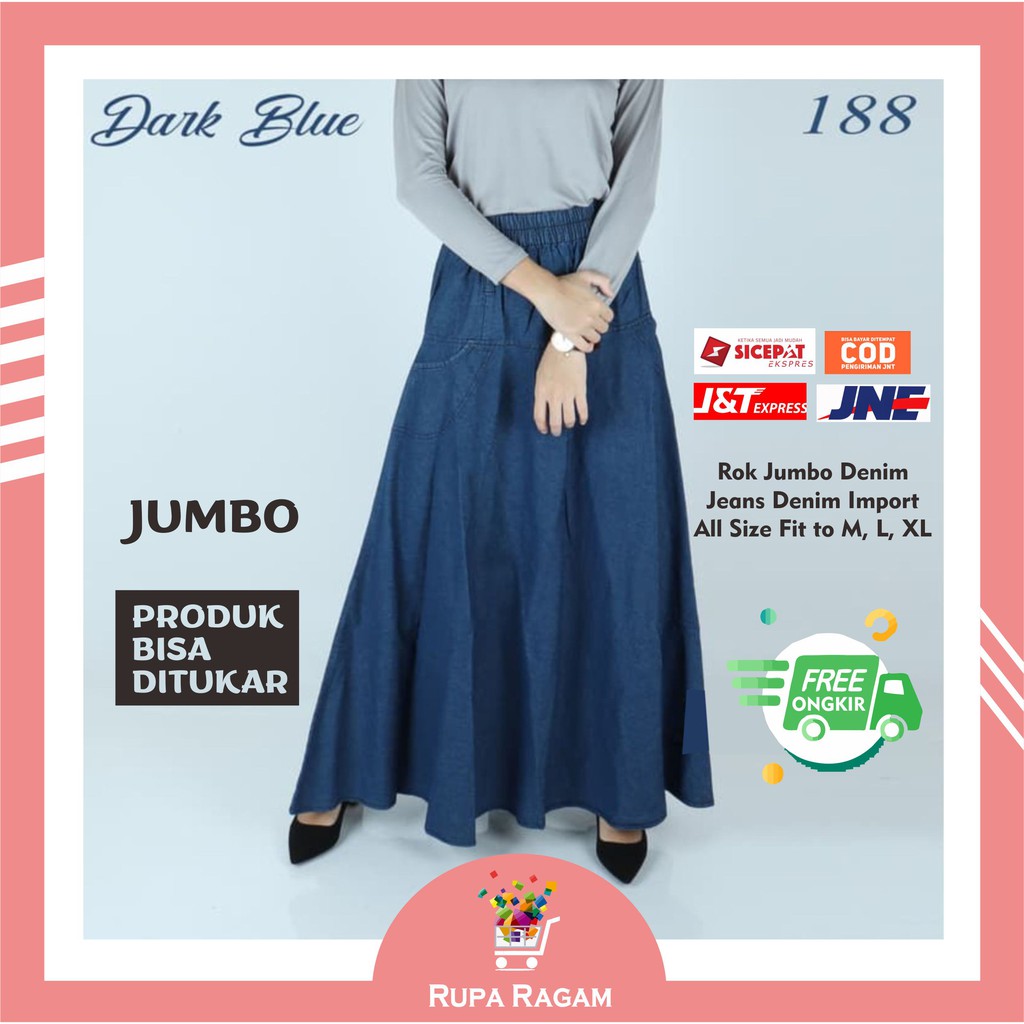 Rok Payung Jeans Denim Levis Jumbo Rok Kerja Kantor Wanita Rok Panjang Muslimah Syari Hijabers BD