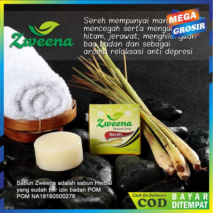 PROMO SABUN ZWEENA NATURAL SOAP SEREH ( SABUN HERBAL BER BPOM )