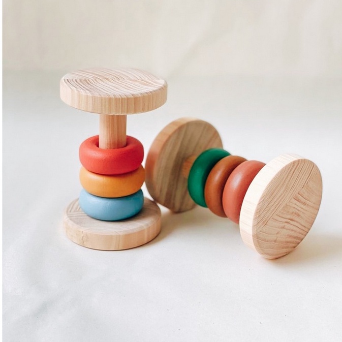 Letter in Pine Sensory Grasping Rattle Wooden Toy - Mainan Genggam Sensori Bola Rattling Toys Puzzle