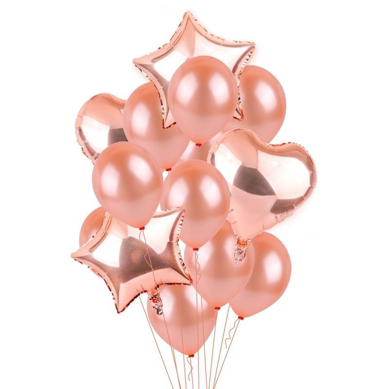 Set Balon dengan Bahan Foil dan Bentuk Hati Warna Rose Gold untuk Hiasan Dekorasi Pesta