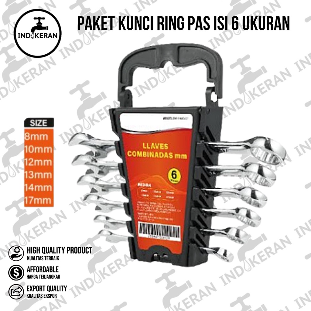 INDOKERAN - Paket Kunci Ring Pas Isi 6 Pcs