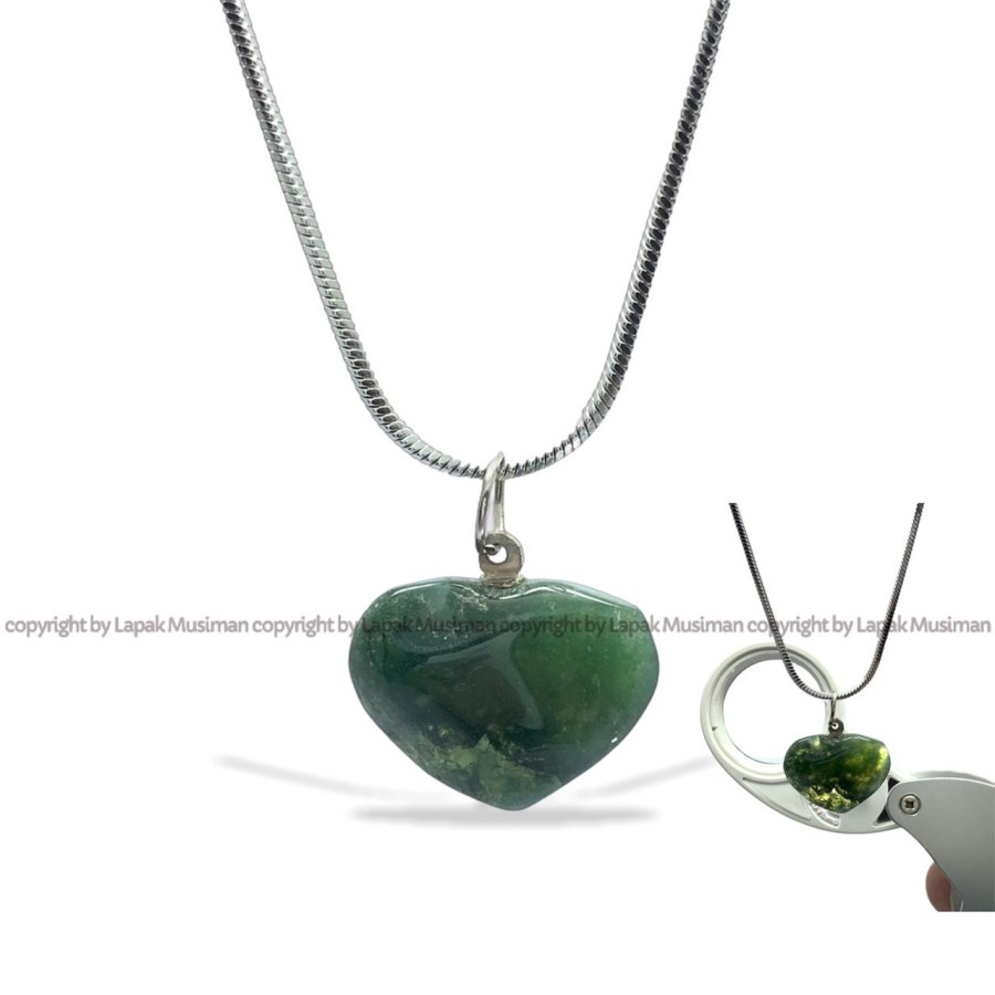 [Bayar di Tempat] Kalung Batu Lumut Suliki Indian Agate Liontin Model Hati Cinta