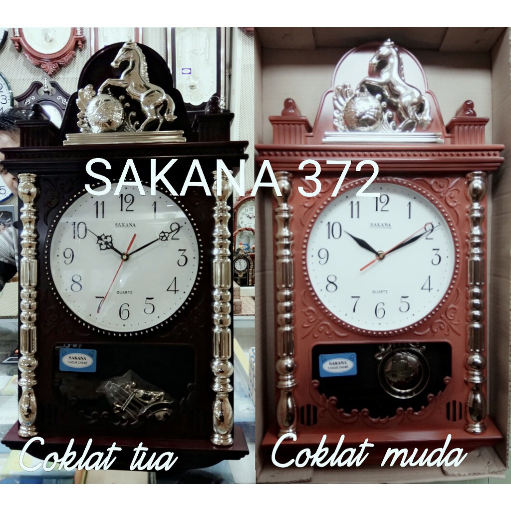 Jam dinding Bandul besar Clasik patung kuda SAKANA 372 58x32x6cm bergaransi mesin