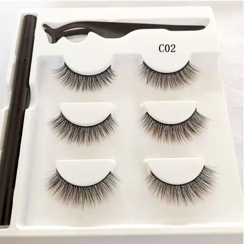 Medan Termurah premium eyelashes natural 6 pcs bulu mata 3D magnet palsu + eyeliner