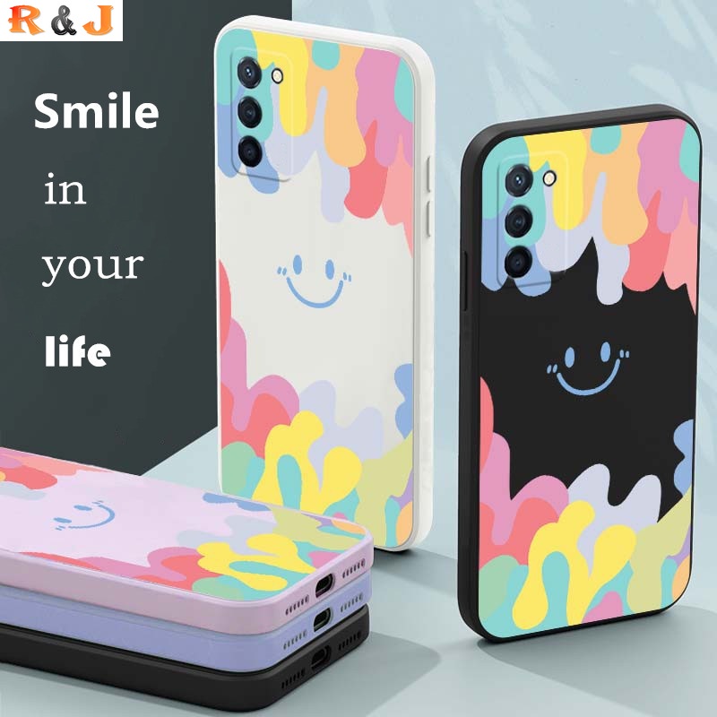 Casing Samsung Galaxy A03S A22 A12 A02s J7 Pro M02s A11 A51 A71 A20S A20 A30 A30s A50s J7 Prime Square Silicone Colorful Ice Cream Color Smiley Soft TPU Case R&amp;J