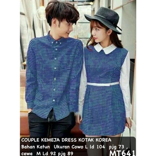 BARANG MURAH DRESS PASANGAN/DRESS COUPLE/BAJU COUPLE KEMEJA KOTAK MURAH KOREA - BIRU KEKINIAN