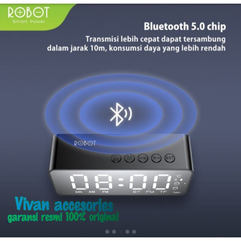 ROBOT Speaker Bluetooth RB150 Stereo LED Display Alarm Clock With FM Radio Garansi Original Resmi