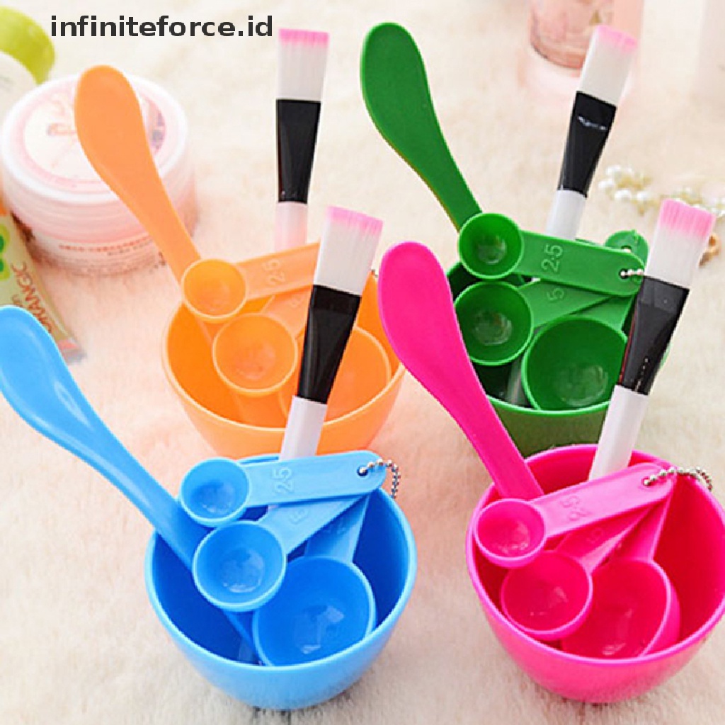 Infiniteforce.id 4pcs / Set Mangkok + Brush + Sendok + Stik Pengaduk 4 In 1 Untuk Masker Wajah Diy